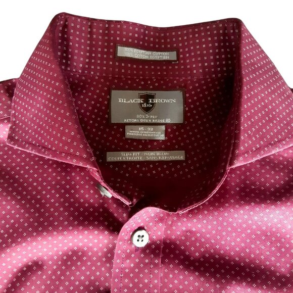 Black Brown 1826 SZ M Slim Fit Burgundy Men's Button Up Egyptian Cotton Shirt - Picture 3 of 13